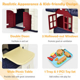 NNECW Kids Pretend Toy Playhouse with Working Doors and Windows for Boys and Girls-Blue