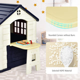 NNECW Kids Pretend Toy Playhouse with Working Doors and Windows for Boys and Girls-Blue