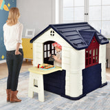 NNECW Kids Pretend Toy Playhouse with Working Doors and Windows for Boys and Girls-Blue