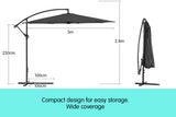 NNEDPE Wallaroo 3m Cantilever Market Outdoor Umbrella - Black
