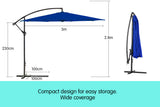 NNEDPE Wallaroo 3m Cantilever Market Outdoor Umbrella - Blue