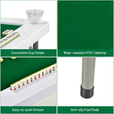 NNECW Folding Mahjong Table with 4 Cup Holders & 4 Chip Grooves for Activities