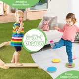 NNECW 15-Piece Wooden Balance Beam & Step Stones for Coordination Development
