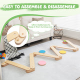 NNECW 15-Piece Wooden Balance Beam & Step Stones for Coordination Development