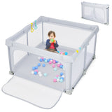 NNECW 124cm Foldable Baby Playpen Interactive Activity Center with Balls Pull Rings