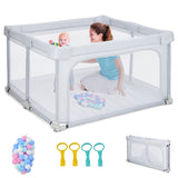 NNECW 124cm Foldable Baby Playpen Interactive Activity Center with Balls Pull Rings