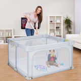 NNECW 124cm Foldable Baby Playpen Interactive Activity Center with Balls Pull Rings