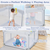 NNECW 124cm Foldable Baby Playpen Interactive Activity Center with Balls Pull Rings