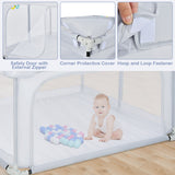 NNECW 124cm Foldable Baby Playpen Interactive Activity Center with Balls Pull Rings
