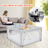 NNECW Baby Playpen Safety Activity Fence with 50 Ocean Balls for Toddlers-Grey