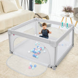 NNECW Baby Playpen Safety Activity Fence with 50 Ocean Balls for Toddlers-Grey