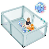 NNECW Baby Playpen Activity Centre with 50 Balls &amp Breathable Mesh Zipper Door-Blue