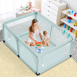 NNECW Baby Playpen Activity Centre with 50 Balls &amp Breathable Mesh Zipper Door-Blue