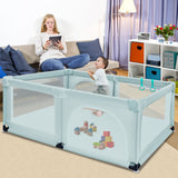 NNECW Baby Playpen Activity Centre with 50 Balls &amp Breathable Mesh Zipper Door-Blue