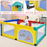 NNECW Baby Playpen Activity Centre with 50 Balls &amp Breathable Mesh Zipper Door-Multicolour