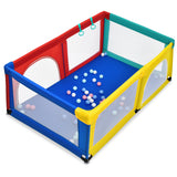 NNECW Baby Playpen Activity Centre with 50 Balls &amp Breathable Mesh Zipper Door-Multicolour