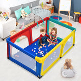NNECW Baby Playpen Activity Centre with 50 Balls &amp Breathable Mesh Zipper Door-Multicolour