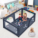 NNECW Baby Playpen Activity Centre with 50 Balls &amp Breathable Mesh Zipper Door-Black