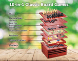 NNEDSZ 10 in 1 Wooden Chess Board Games Slide Out Checkers House Unit Set
