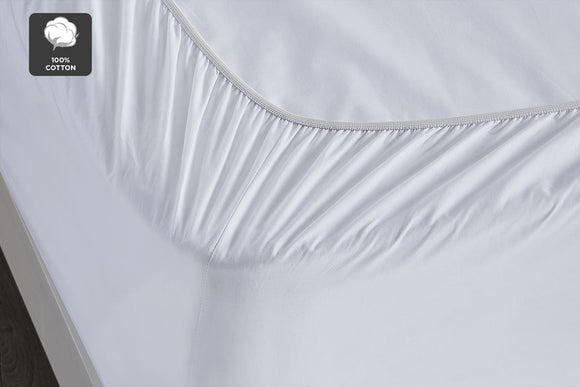 NNEKG 300TC Classic Percale Fitted Sheet (White King)