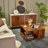 NNECW 2-Tier Square Coffee Table with Storage for Living Room Bedroom Home Office