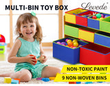 NNEIDS Kids Toy Box 9 Bins Storage Rack Organiser Cabinet Wooden Bookcase 3 Tier