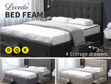 NNEIDS Bed Frame Base With Storage Drawer Mattress Wooden Fabric King Dark Grey