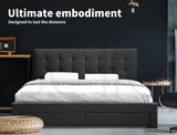 NNEIDS Bed Frame Base With Storage Drawer Mattress Wooden Fabric King Dark Grey