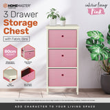 NNEDSZ Home M3 Drawer Pine Wood Storage Chest Pink Fabric Baskets 70 x 80cm