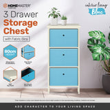NNEDSZ Home M3 Drawer Pine Wood Storage Chest Sky Blue Fabric Baskets 37 x 80cm