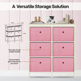 NNEDSZ Home M6 Drawer Pine Wood Storage Chest Pink Fabric Baskets 70 x 80cm
