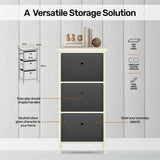 NNEDSZ Home M3 Drawer Pine Wood Storage Chest Grey Fabric Baskets 37 x 80cm