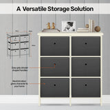 NNEDSZ Home M6 Drawer Pine Wood Storage Chest Grey Fabric Baskets 70 x 80cm