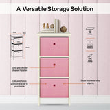 NNEDSZ Home M3 Drawer Pine Wood Storage Chest Pink Fabric Baskets 70 x 80cm