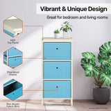 NNEDSZ Home M3 Drawer Pine Wood Storage Chest Sky Blue Fabric Baskets 37 x 80cm