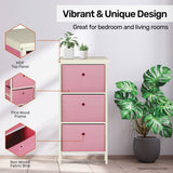 NNEDSZ Home M3 Drawer Pine Wood Storage Chest Pink Fabric Baskets 70 x 80cm