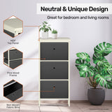 NNEDSZ Home M3 Drawer Pine Wood Storage Chest Grey Fabric Baskets 37 x 80cm