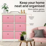 NNEDSZ Home M6 Drawer Pine Wood Storage Chest Pink Fabric Baskets 70 x 80cm