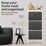 NNEDSZ Home M3 Drawer Pine Wood Storage Chest Grey Fabric Baskets 37 x 80cm