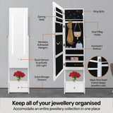 NNEDSZ Home M158cm Mirror Jewellery Cabinet LED Lighting &amp; Adjustable Angling