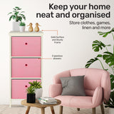 NNEDSZ Home M3 Drawer Pine Wood Storage Chest Pink Fabric Baskets 70 x 80cm