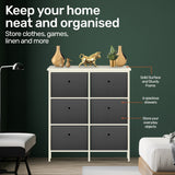 NNEDSZ Home M6 Drawer Pine Wood Storage Chest Grey Fabric Baskets 70 x 80cm